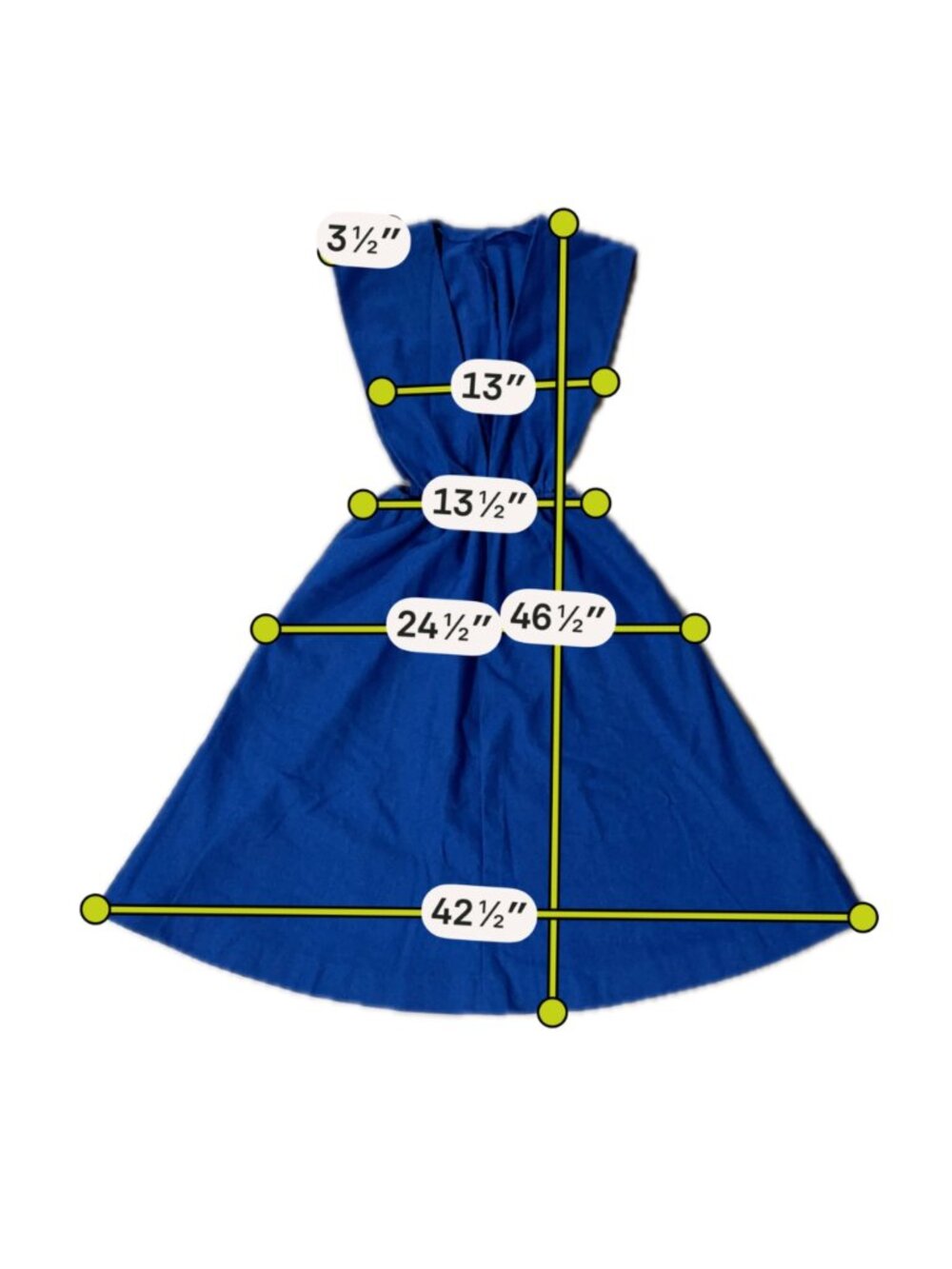 Vintage Royal Blue Sleeveless Pinafore Dress Elastic Waist Handmade Retro - Picture 5 of 5